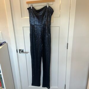 NWT Lavish Alice strapless sequin navy jumpsuit
